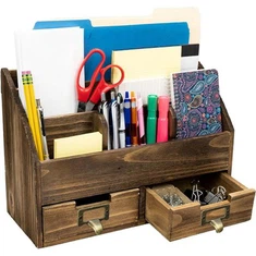 Rustikalni drveni uredski stolni organizator